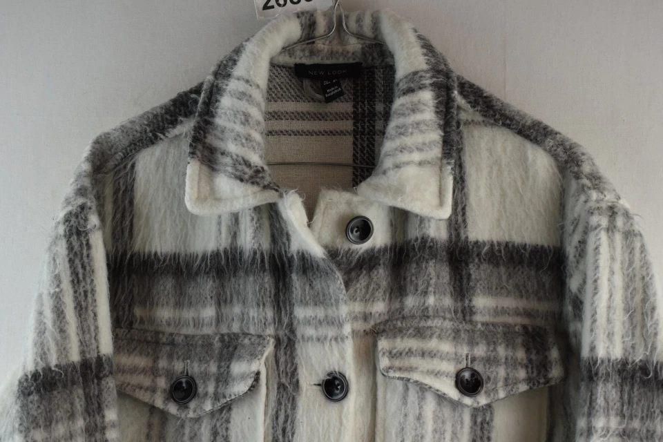 NEW LOOK Grey Overshirt coat size Uk 10 Womens Checked Casual Outdoors Outerwear - Image 2 of 4