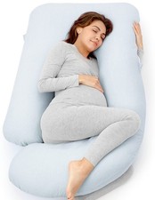 Momcozy Pregnancy Pillows for Sleeping, U Shaped Full 57 inch, Light Blue