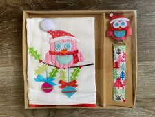 MUD PIE NEW Holiday Baby Girl Christmas Owl Burp Cloth and Pacifier Clip Set NWT