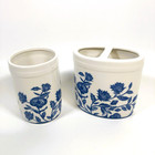 Martha Stewart Everyday White & Blue Floral Bathroom Cup and Toothbrush Holder