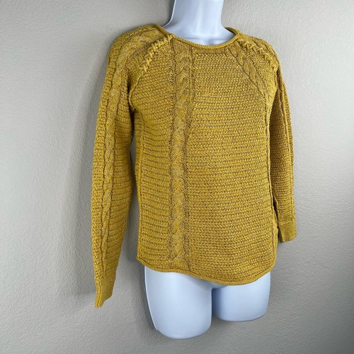 Comptoir Des Cotonniers Mustard Yellow Metallic Silver Cable Knit Sweater Small - Picture 6 of 12