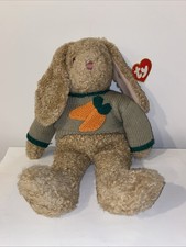 TY Curly Bunny 1991 Plush Rabbit 17" Green Sweater /w Carrot Applique