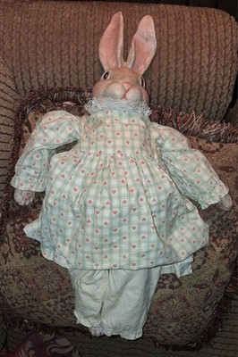 Vintage 90s Large 24'' Ceramic Rabbit Doll - Handmade Country Cottagecore Decor