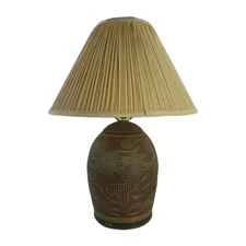 Rare Vintage Kenneth Allen 1987 Pottery Lamp Geometric Fish Artisan Craft Works