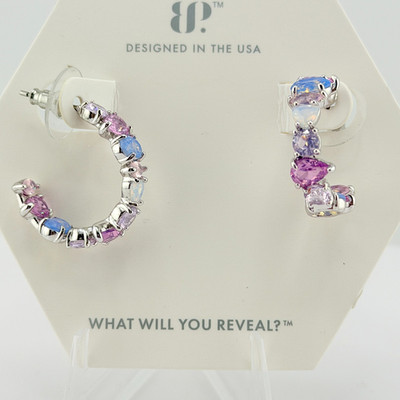 Bomb Party Hoop Earrings RBP8214 ''Let s Be Together'' Moonstone on Rhodium