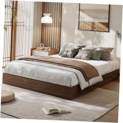 Size Wood Platform Bed Frame,Wooden Bed Frame Queen No Drawer Walnut Wood