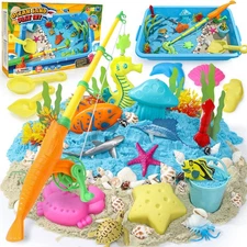 TUZT Ocean Sensory Bin Kits - 30PCS Magic Sand & Magnetic Fishing Toysttttttt...