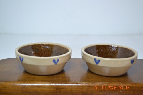 TWO BBP Beaumont Bros Miniature Stoneware Pottery Blue Decorated Pie Plates