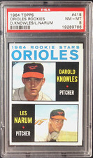 1964 TOPPS #418 ORIOLES ROOKIE STARS DAROLD KNOWLES & LES NARUM PSA 8 NM-MT