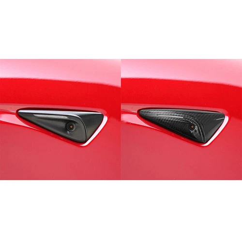 Für Tesla Model 3 Y Kohlefaser Stil Seiten Kotflügel Kamera Lüftung Abdeckungen Verkleidung - Bild 6 von 10