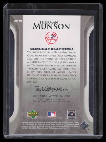 2004 SP Legendary Cuts Legendary Swatches 15 TM Thurman Munson Jersey 6/15 - Picture 2 of 2