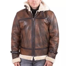 Men's Classic Brown B3 Aviator Bomber Jacket  Genuine Leather Flying Aviation
