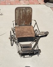 1905 ALLWIN Child Pram Carriage Antique metal Stroller w 10" Wheels Collapsible