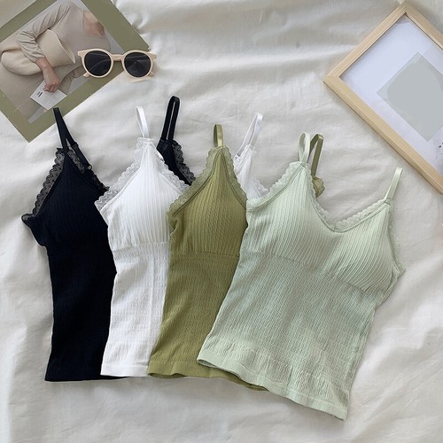 Damen Unterhemd mit eingebautem Regal BH Spaghetti Riemen Weste gepolstert Tank Tops T-Shirt - Bild 2 von 19