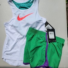 Nike Girls Size 6/6X Dri-fit Lined Shorts Top Sports Bra Tank Summer Green 49