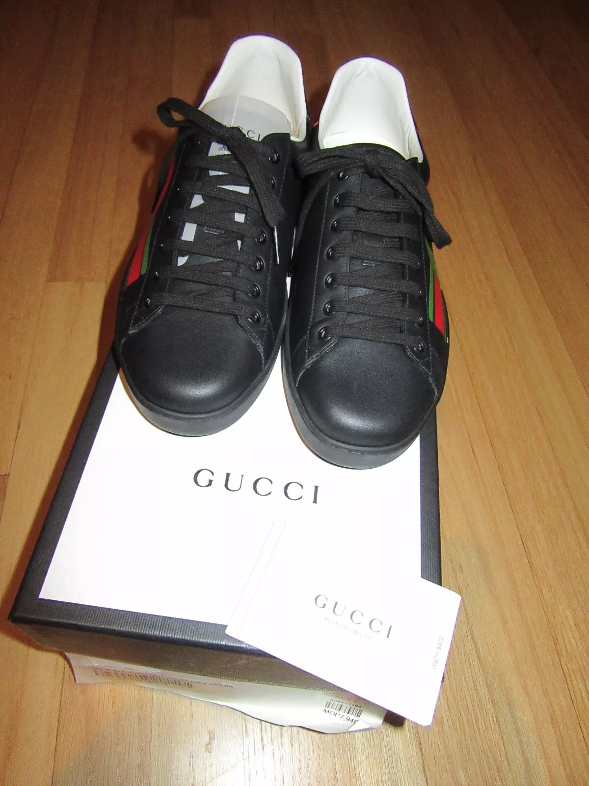 BASKETS/CUIR/NOIR/ROUGE HOMME CL/DENTELLE/LOGO/TAILLE 9,5 !