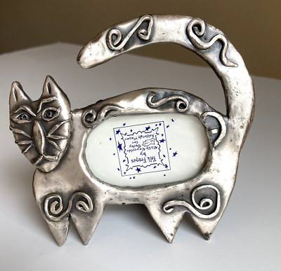Pewter Cat Photo Frame Glass 1996 Ashleigh Manor Quirky Folk Frames Ruth Darby