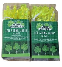 2pks Of 10 St Patrick s Day Shamrock LED String Lights, Wire 3ft Battery powered