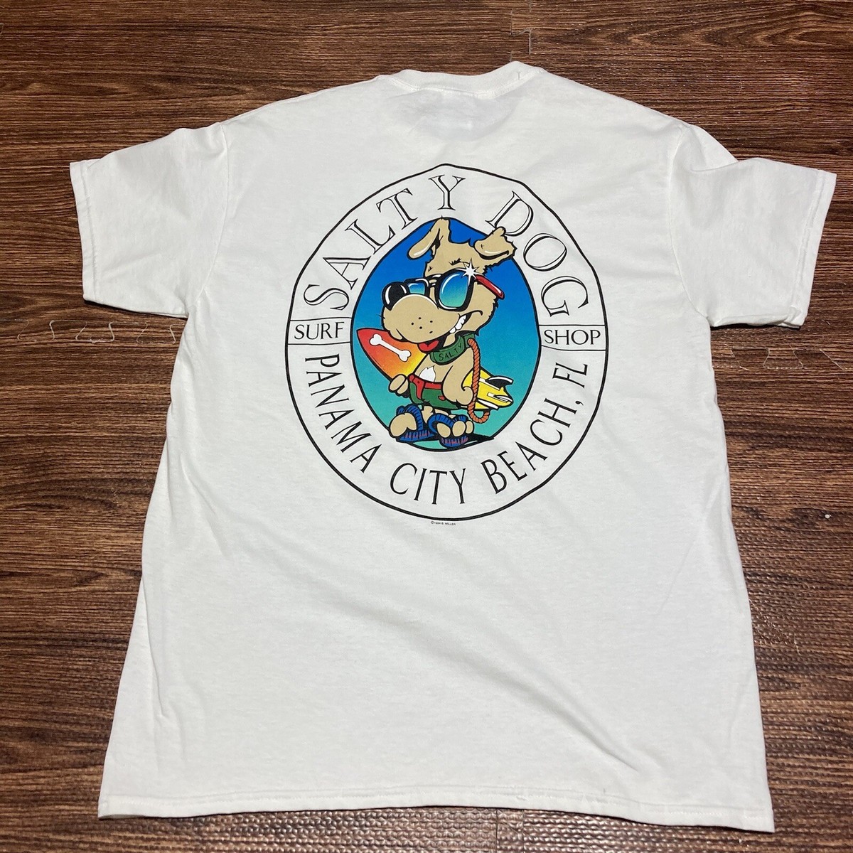 Vintage 1993 Salty Dog Surf Shop Panama City Beach FL White Sz