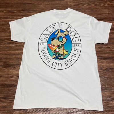 Vintage 1993 Salty Dog Surf Shop Panama City Beach FL White Sz