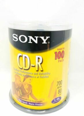Sony CD-R 700MB Storage Media Discs 80 min Pack of 100 Blank CDs Factory Sealed