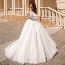 Elegant Ball Wedding Dresses Off Shoulder Applique A-line BridalGown Sweep Train