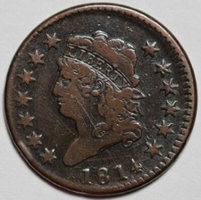 1814 Classic Head Large Cent - Crosslet 4 - Scratches - US 1c Copper Coin
