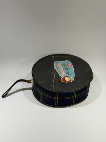 Vintage Betsy McCall's Pretty Pac by Amsco Red Plaid Round Pretend Suitcase zip