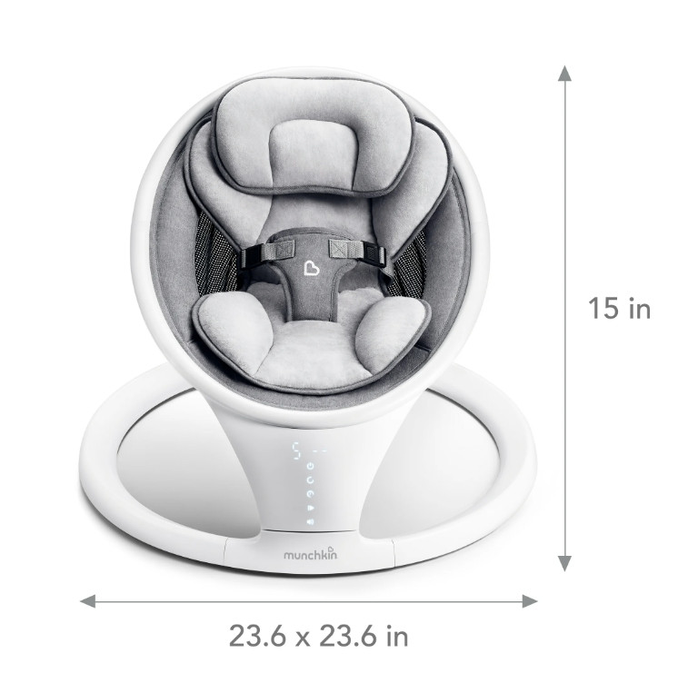 Munchkin® Bluetooth Enabled Infant Baby Swing,5 Ranges of Motion, White, Unisex