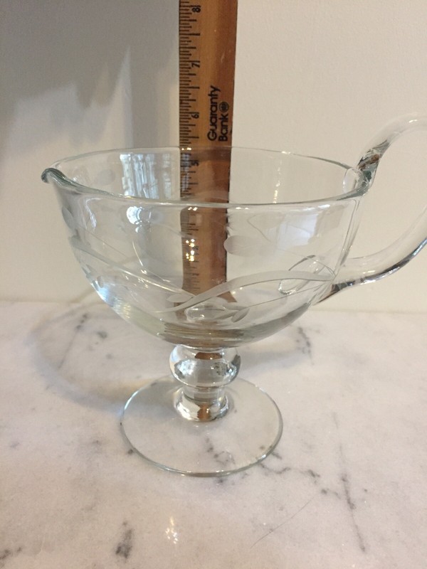Vintage Crystal Table Serving Glassware Etched Wheat Pedestal Gravy Bowl 