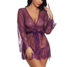 Womens Sexy Lingerie Set With Thongs Lace Sheer Underwear Nightdress Sleepwear