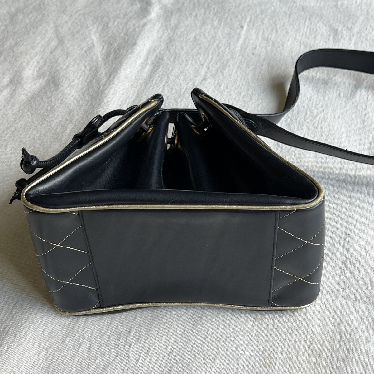 Vintage Escada Handbag Black & Gold Quilted Leather Bucket