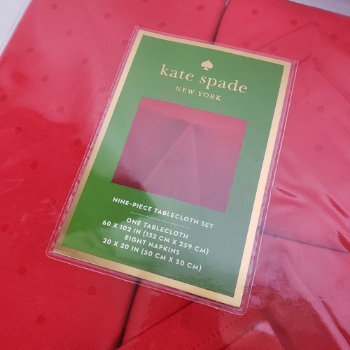 Kate Spade RED Tablecloth Napkin Set Larabee Dot Holiday Christmas 9 Piece - Picture 2 of 5