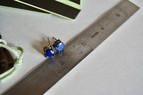 Sapphire Round Sterling Stud Earrings by Ross + Simons w Original Box and Pouch - Picture 3 of 14