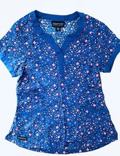 Rampage Women's Size XS Blue Scrub Shirt Floral Patern