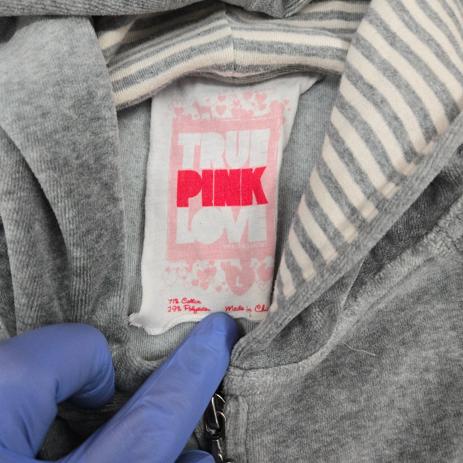 UNDERCOVER Victorias Secret Felpa Rosa con Cappuccio Donna Grande Grigio Cane Oversize Full Zip Cropped