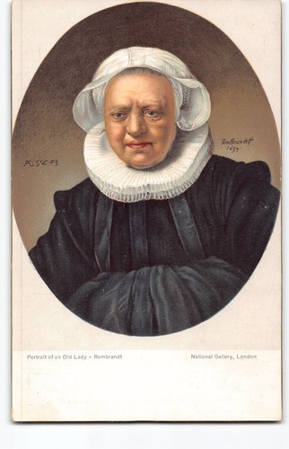 Famosa pintura de Rembrandt ~ Mujer mayor ~ Bellas artes MISCH Co Tarjeta postal de Londres -N3 - Imagen 2 de 4