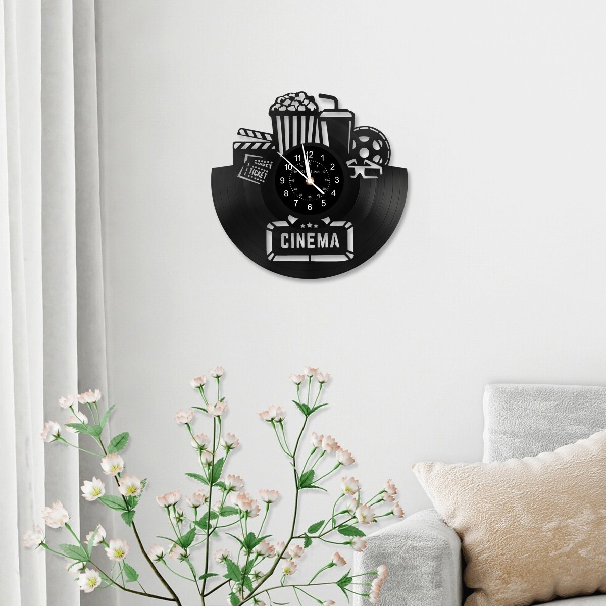 12 Inch Cinema Theme Vinyl Record Clock Popcorn Movies Wall Clock Home Decor