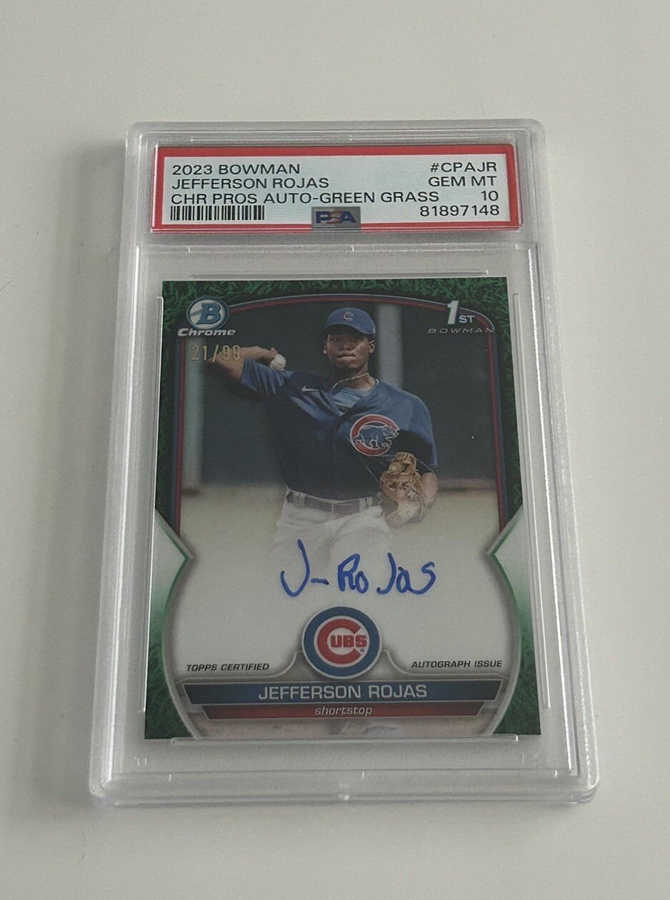 2023 Bowman Chrome Jefferson Rojas Green Grass Auto/99 PSA 10 1st Bowman Cubs 🔥