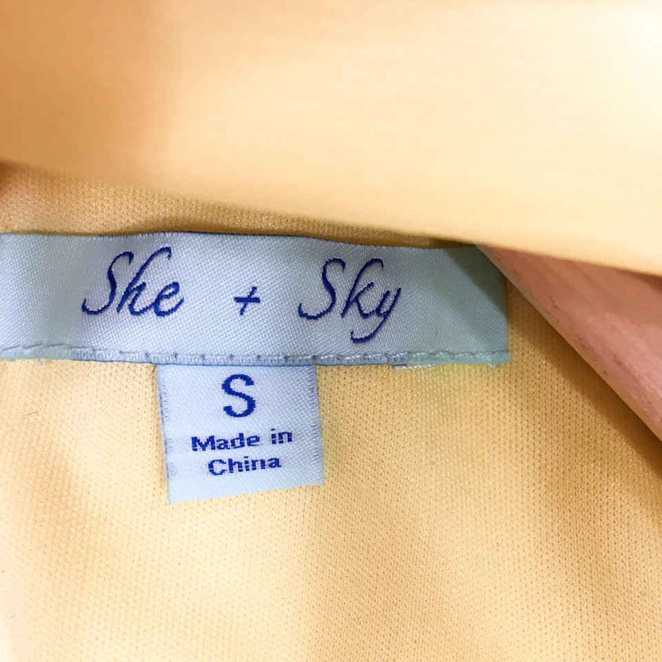 Vestido She + Sky Para Mujer Línea A Amarillo Cuello Cerradura Sin Mangas Atado Espalda S Foto 3 de 4