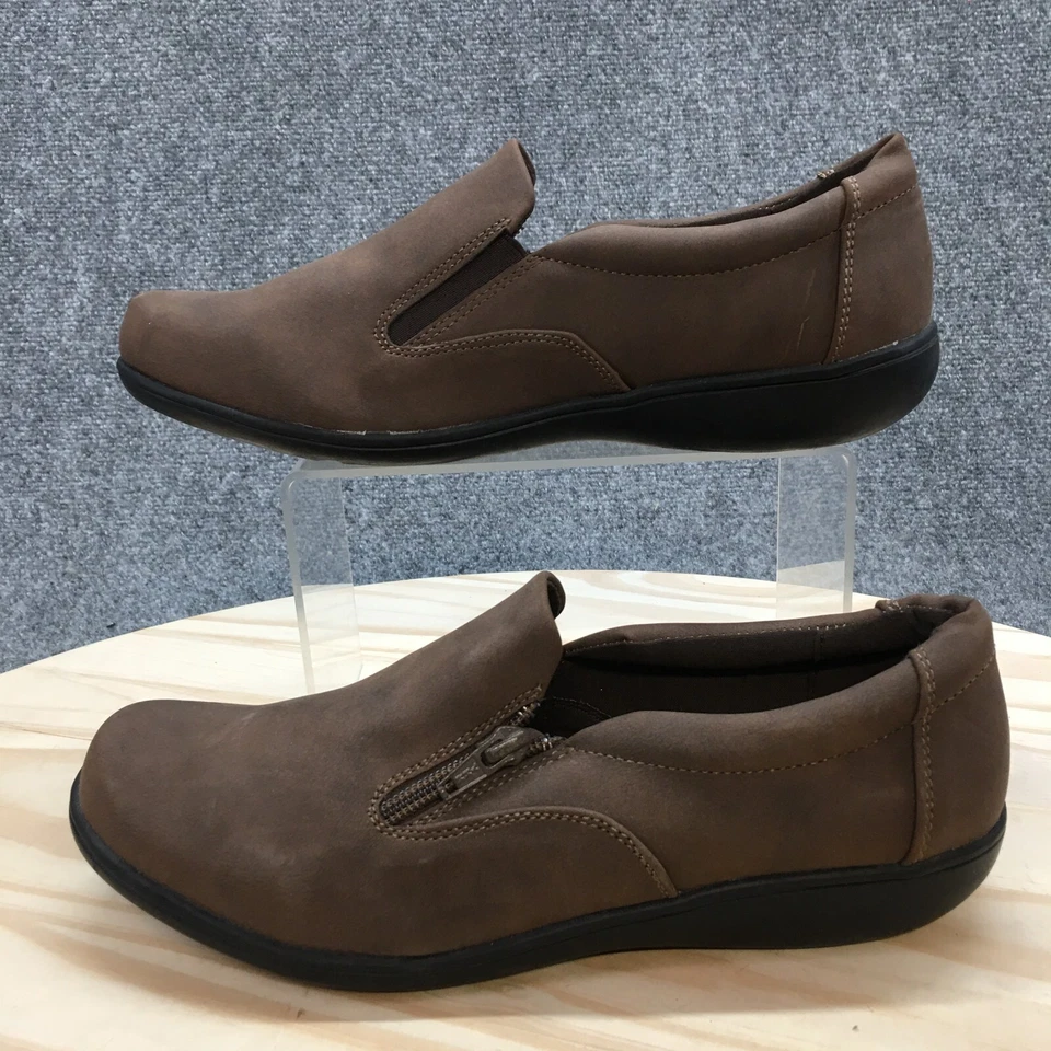 Mocasín Hush Puppies para mujer 8,5 W marrón estilo suave sin cordones cremallera cuero informal Foto 2 de 4