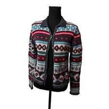 Vintage Wool Blend Cardigan Asweater Nordic Fair Isle Blue Women s Medium