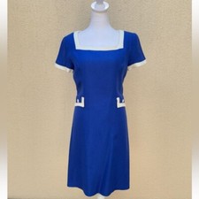 Hannah Hardy blue sleeve white stitching details office work dress