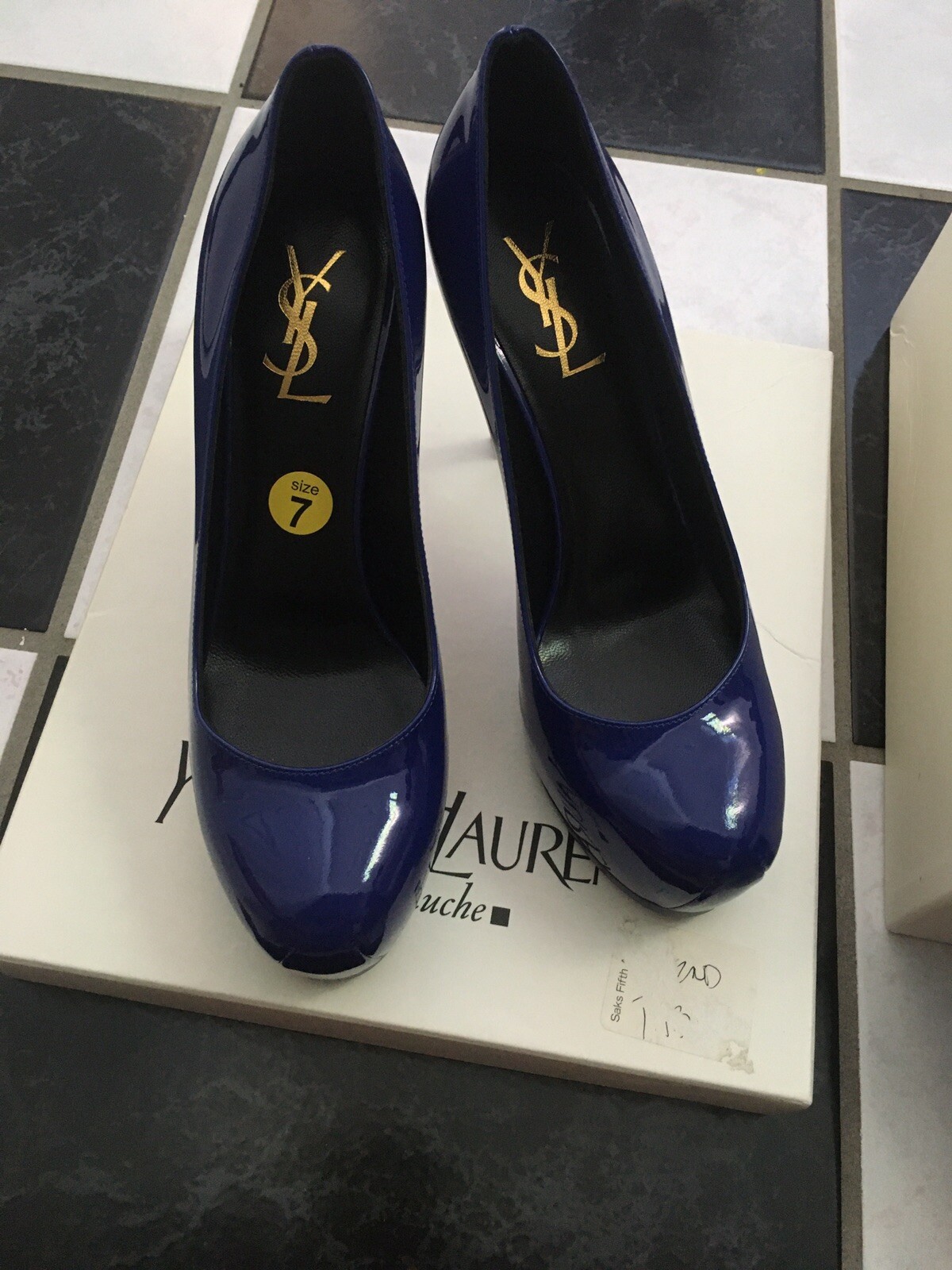 Nuove con scatola décolleté 100% autentiche ysl Saint Laurent blu patinata reale $825 taglia 37