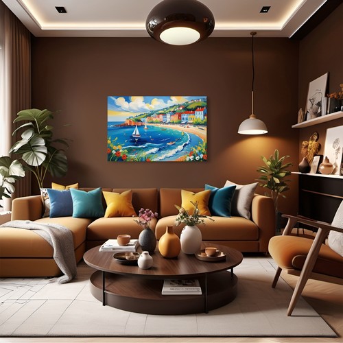 Seaside Beach Bay Boats #2 Wall Art Canvas Print Living Room Abstract Decor - Picture 7 of 18