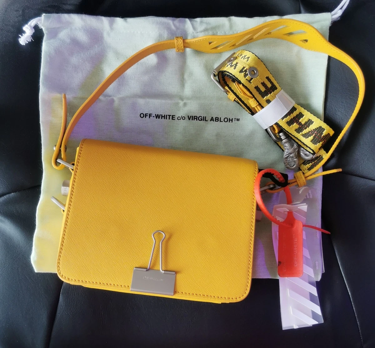 NWT Off-White c/o Virgil Abloh Leather Binder Clip Flap Bag~Yellow~