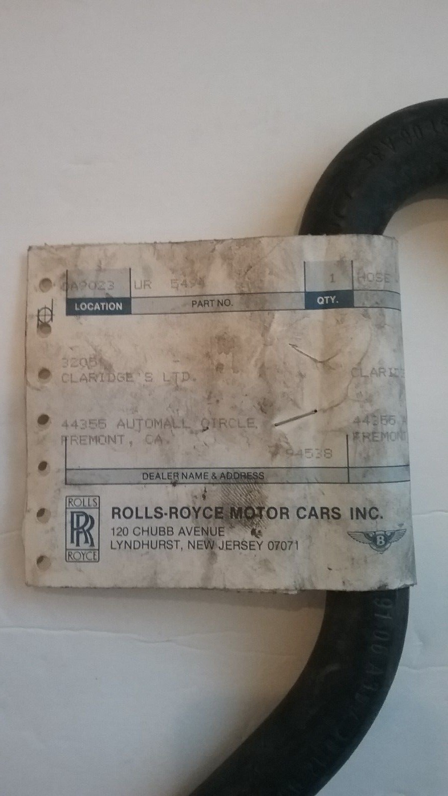 Rolls Royce heater hose UR5494 fits Silver Cloud/Bentley III NOS