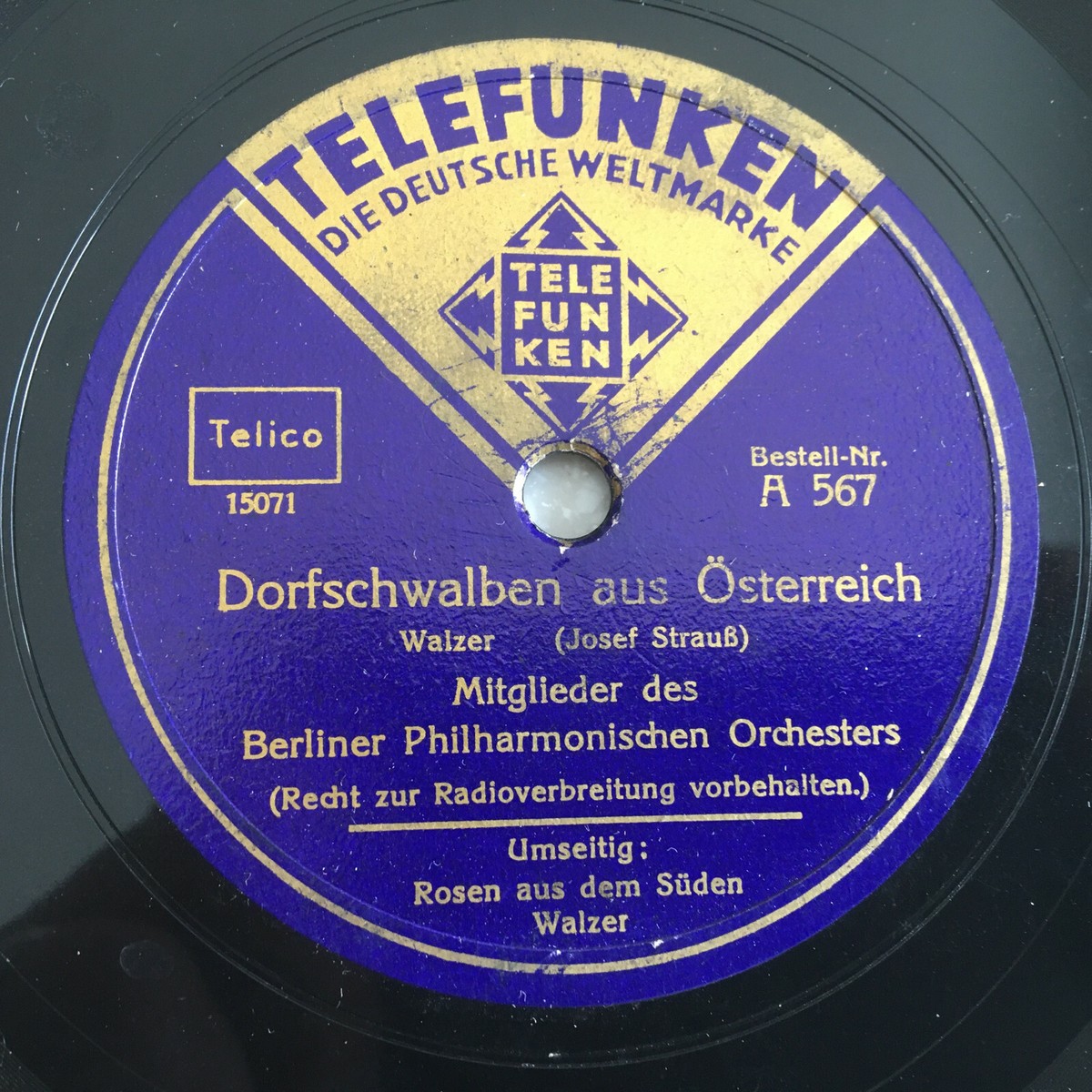 78 rpm Berliner Philharmonischen DORFSCHWALBEN Telefunken