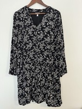 Garnet Hill Dress 10 Black Floral Long Sleeve Drop Waist New