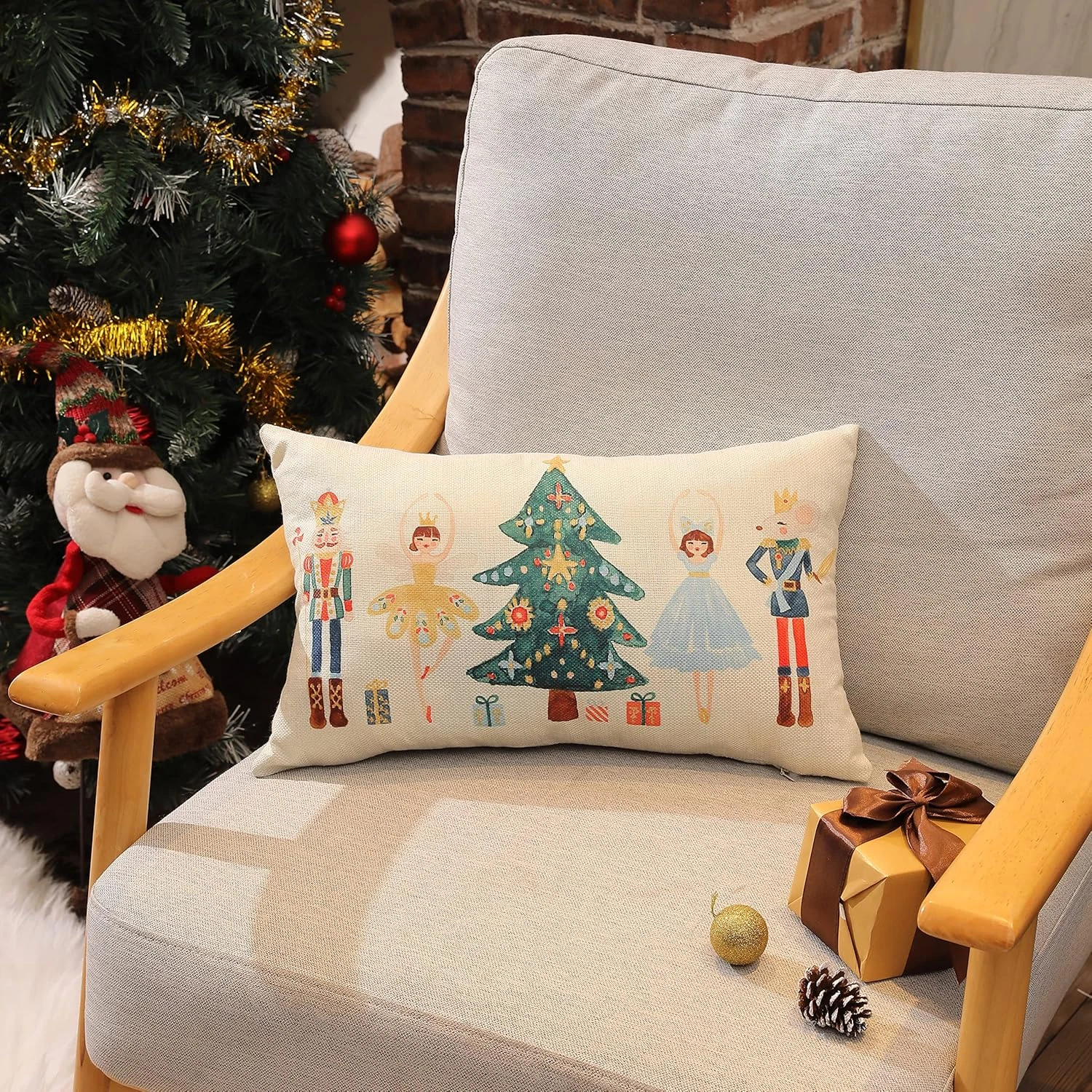 Merry Christmas Lumbar Pillow Cover Nutcracker Winter Decor